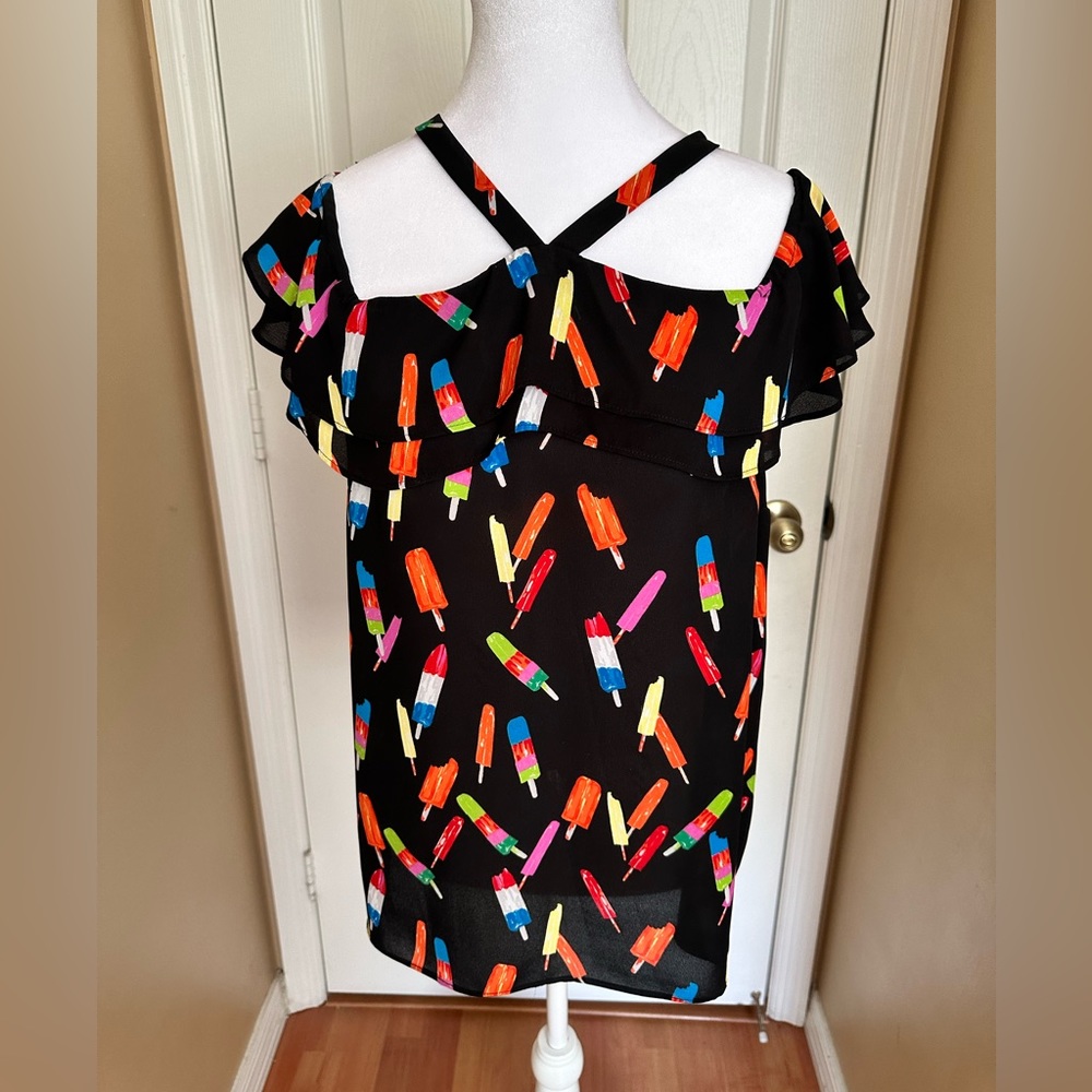 Inc off shoulder top multicolor icicles print, size M